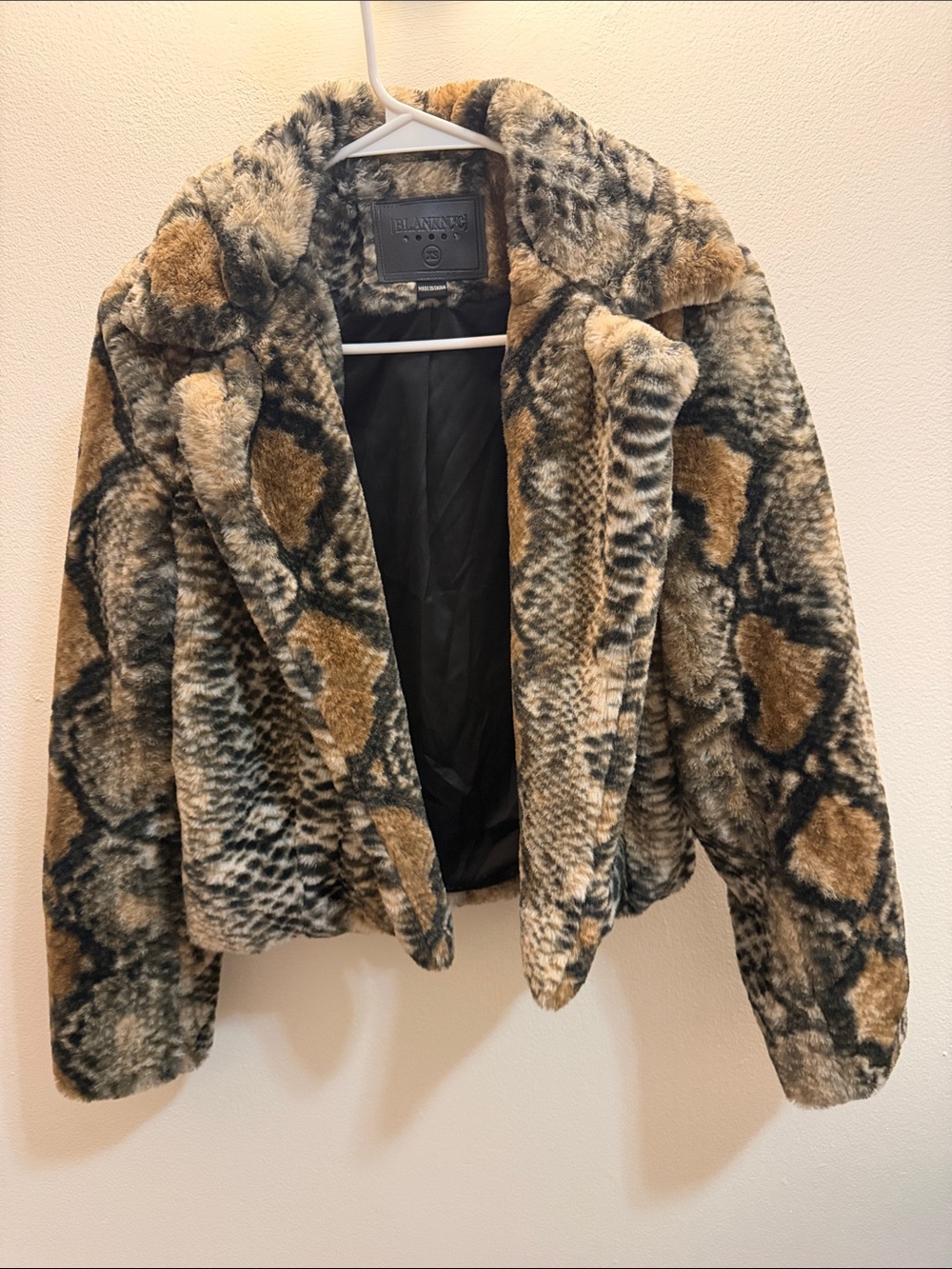 Blank NYC Leopard-Pattern Teddy Jacket in Tan and Black